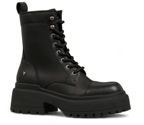 Windsorsmith Womens Black Leather Chunky Platform Combat Boots - Destroy3