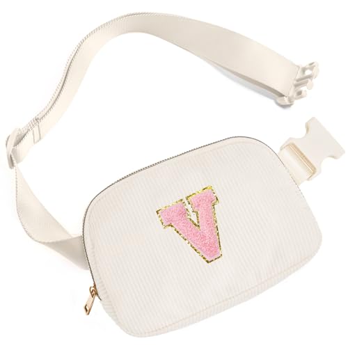 Image of Gitus Gifts for Teen Girls 10-12 12-14 14-16 16-18 Birthday Gifts for Girls Women Sister Teacher Initial Belt Bag Fanny Pack Crossbody Bags for Teen Girl Gifts Trendy Stuff Travel Essentials (Ivory-V)