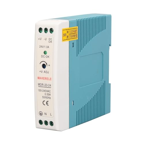 MAKERELE 24V MDR DIN Rail Power Supply 20W AC 100V-240V to DC 24V Switching Power Supply Converter with Overload Protection