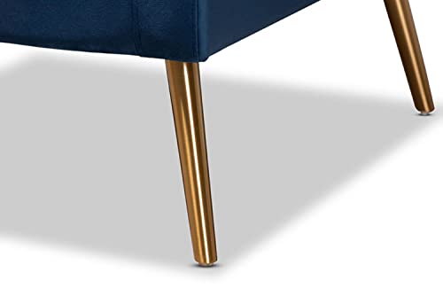 Baxton Studio Leland Glam And Luxe Navy Blue Velvet Fabric Upholstered And Gold Finished Armchair #TOP6