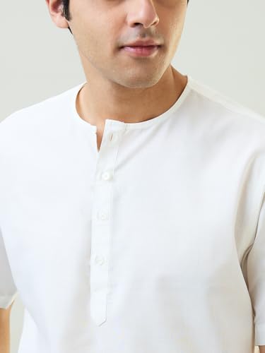 Image of SleepZ by Raymond Men Comfort Fit Solid Pattern Cotton Polyester Blend Round Neck Kurta Set