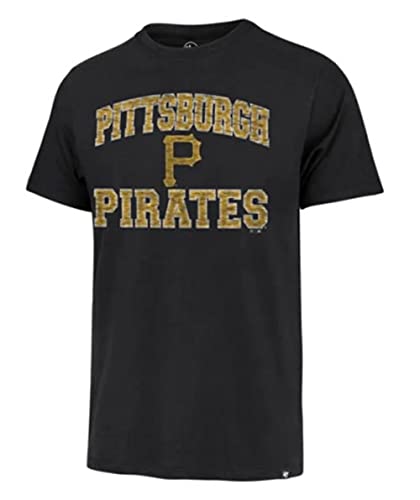 47 MLB Men's Union Arch Franklin Team Color Primary Logo Word Mark Short Sleeve T-Shirt - Pittsburgh Pirates Black XX-Large
