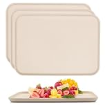 4-Pack Rectangular Plastic Serving Trays for Kitchen, Drinks, Snacks, Tea, Coffee, Breakfast, Lightweight and Durable (Beige)