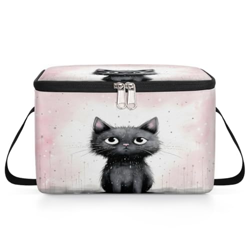 GzLeyigou Kitten Lunch Bags for Women Men 9 Cans, Hot & Cold Food Delivery Bag Insulated Grocery Bag Insulated Lunch Box Black Cat Cooler Bag for Office Work Picnic Beach