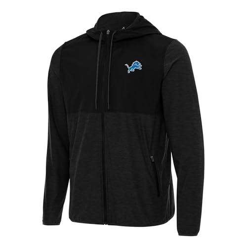 Antigua Men's Black/Charcoal Detroit Lions Sway Full-Zip Hoodie