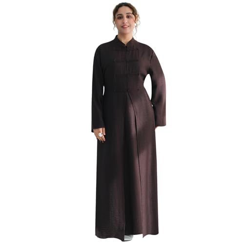 2PCS Womens Muslim Abaya Dress Soft Light Prayer Clothing Stand Collar Full Coverage Cardigan Dress Outfits Coffee