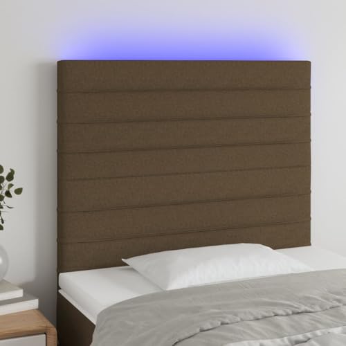 QJBSAVVA LED Kopfteil Dunkelbraun 80x5x118/128 cm Höhenverstellbar Atmungsaktives Stoffbett Kopfteil mit RGB Beleuchtung & Massivholzrahmen Modernes...