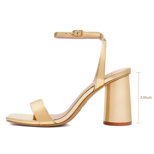 Athlefit Chunky Heels for Women Block Heeled Sandals Square Toe Ankle Strap Fashion High Heels for Prom2