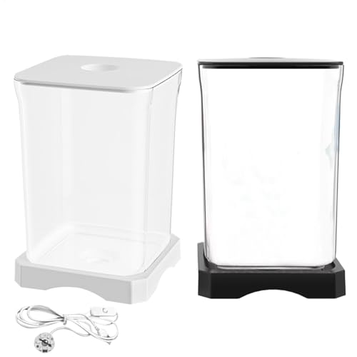 水槽 - ベッタ水槽、小さなベッタ水槽| LED照明アクリルアクアリウム、水造園給餌穴、ホームおよびオフィスデスク用のアクアリウムスターターキット、フィッシュボウルアクセサリー、簡単なメンテナ