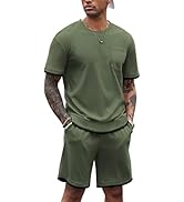 COOFANDY Men's Waffle Shirt and Shorts Set 2 Piece Outfits Casual Summer Tracksuits Set with Pockets
