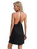 SheIn Women's Backless Halter Flare Mini Dress Sleeveless Swing Short Dresses Light Black Medium