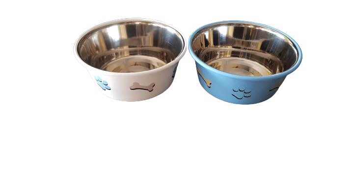 Set of 2 Elton Paw & Bone Cutie Bowls (Blue & White) Export Quality Inside Stainless Steel Outside Colorful Plastic Dog Feeding Bowls (Large 1.80 L) (B0CQKG7C9C) Amazon Price History, Amazon Price Tracker