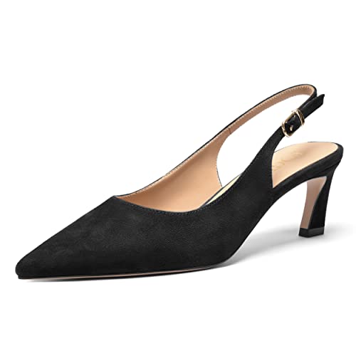 FOGEENA Womens Ankle Strap Night Club Pointed Toe Buckle Cute Suede Kitten Leather Low Heel Pumps Shoes 2 Inch