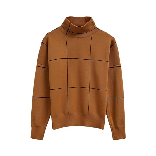 CHICWISH Women's Fall Turtleneck Sweater Pullover Plaid Long Sleeve Casual Knitted Winter Checkered Sweaters Tops