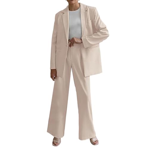 Office Sets for Women Fall 2 Piece Blazer Set Suit Casual Loose Long Blazer Jackets and Dressy Wide Leg Pant Suits3