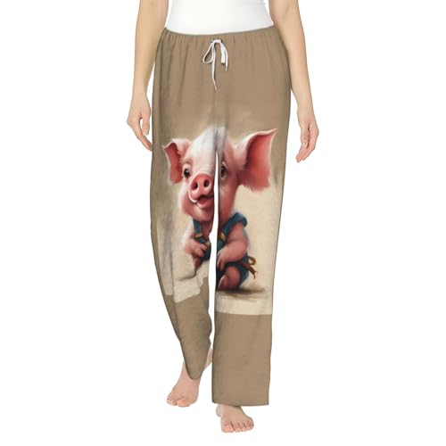 Pantalon de pyjama doux Naughty Pig pour femme en imprimé cochon