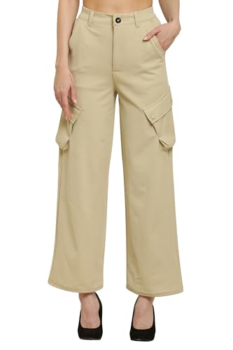 Image of Fashion Women's Casual Cargo Pants Flared High Waist Relaxed Fit Stretchable Parallel Trousers