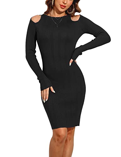 Image of Rocorose Women's Turtleneck Sweater Dress Long Sleeve Elasticity Ribbed Mini Bodycon Dresses