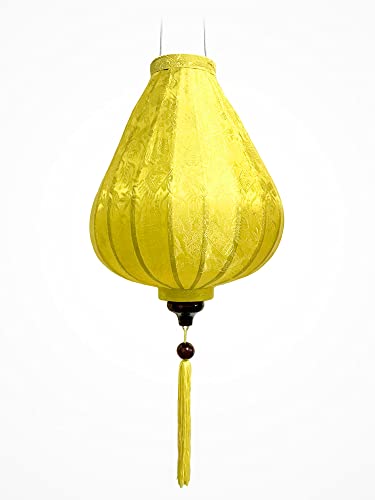 Art Saigon Linterna Asiática de Seda Amarillo G - Diámetro Ø29cm - Farolillo Hoi An en Tela, Bambú y Madera - Artesanía Vietnamita y Decoración Asiática (Ref. G20-J)