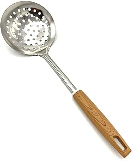 TIJAR® Skimmer Slotted Spoon, Ladle with Holes, Stainless Steel with Nylon Wood Effect Handle, Kitchen Cooking and Frying Spoon, Strainer Oil Colander