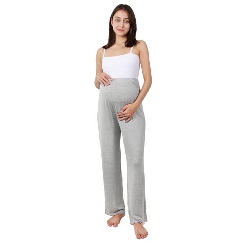 OCCIENTEC Damen Umstandshose mit Verstellbarer Bund Damen Einfarbige Umstands-Pyjamahose hoseSchwangerschafts-Lounge-Hose Hellgrau,L