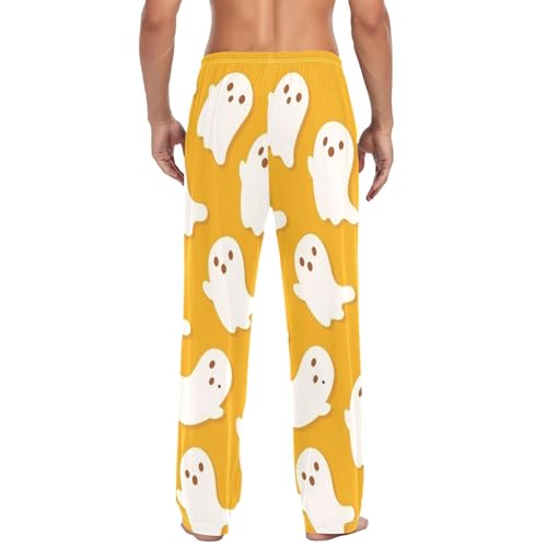 White Ghost Halloween Men's Pajama Bottoms Plaid Pajamas Pants for Men Soft Long Lounge Woven Pj Sleep Pant with Pockets3