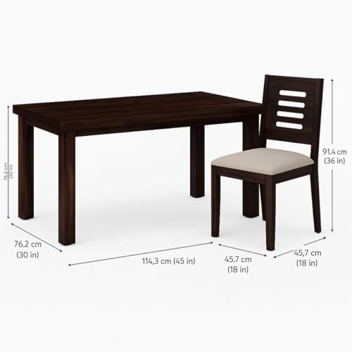 Image of PC Wood Solid Sheesham Wood 4-Seater Dining Table Set - Walnut Finish, Solid Wood, Small Space Family Kitchen & Dining Room
