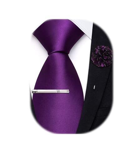 Image of Hi-Tie Pretied Boys Ties Solid Color Kids Adjustable Necktie Lapel Pin Clip Set Age 8-12 Wedding School Graduation