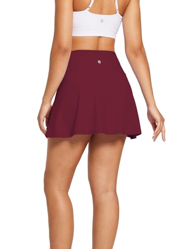 Baleaf Women'S Swim Skirt Bottoms High Waisted Bathing Suit Swimsuits Skirts Pleated Athletic Skorts With Pockets Wine Red M thumb #1