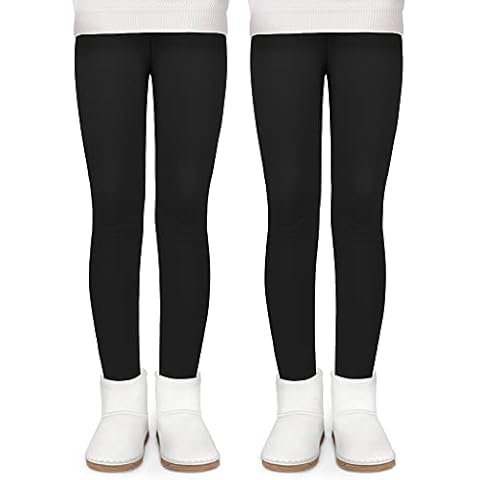 KEREDA Kids Girls Fleece Lined Leggings Thermal Winter Trousers Pack of 2 Black/Black Cover