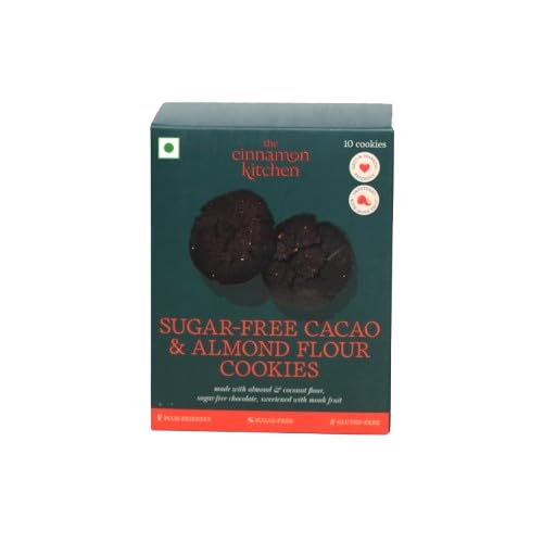 The Cinnamon Kitchen Sugar-Free Cacao & Almond Flour Cookies (Pack of 10) | Gluten Free | Organic | PCOS Friendly |Keto & Diabetic Friendly| 150 g