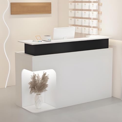Snaweo Front Desk Reception Counter, Reception Desk with Counter, with Lockable Drawer Retail Counter Checkout, Front Counter for Salon, Beauty, Salon, Supermarket(Black+White L,100cm/39.3in)
