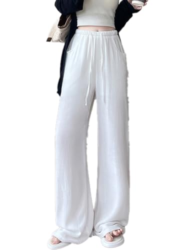 heyheyshine Palazzo Pants for Women Wide Leg Linen Pants Cotton Casual Flare Straight Trousers Beach Summer with Pockets 2025