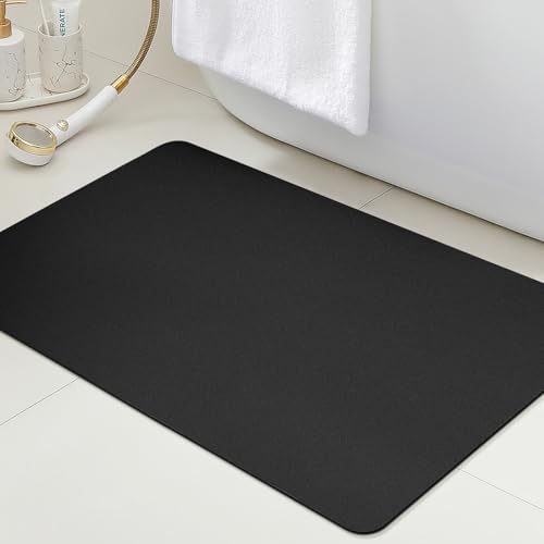 ACCUMTEK Non Slip Bath Mat Thin Bathroom Rugs Fit Under Door Quick Dry Bath Mats Machine Washable Bath Rugs for Bathroom Bathtub & Kitchen Bathtub & Kitchen Black/Solid/24 x17