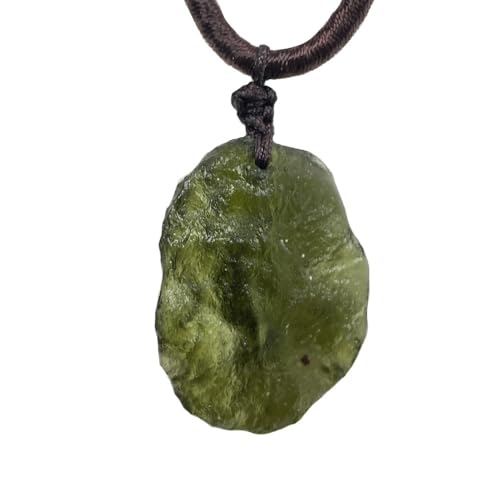 Moldavite Crystal Necklace,Raw Czech Meteorite Tektite Stone Healing Crystal Necklace,Green,Irregular Shape