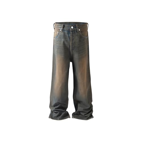 High Street Retro Unisex Pants with Neutral Oil Wax Coating Distressed Jeans