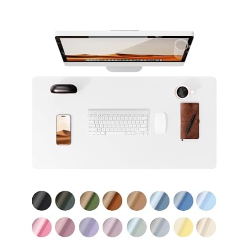 YSAGi Leather Desk Protector, Office Mat, Large Mouse Mat, Non-Slip PU Leather Blotter, Laptop Desk, Waterproof Writing Pad for Office and Home (White, 23.6" x 13.8") White 23.6" x 13.8"