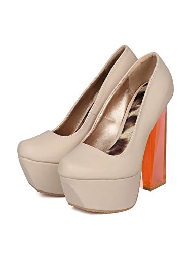 Qupid Monte-02 Leather Round Toe Platform Lucite Pump Ab24 - Nude Leatherette (Size: 5.5) #TOP4