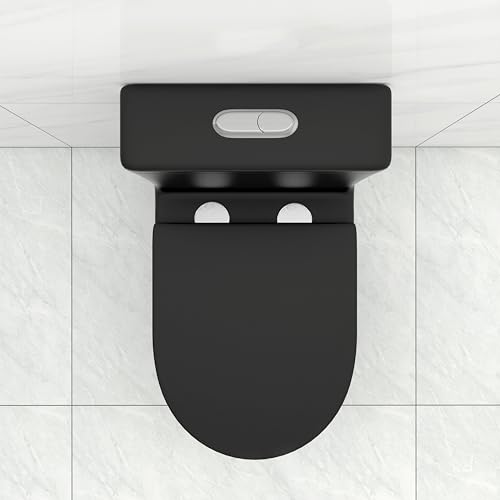 Inodoro compacto de una pieza Wonchael negro mate, cerámico, diseño moderno con descarga dual, 12" rough-in, 22.8" profundidad, forma redonda miniatura 4