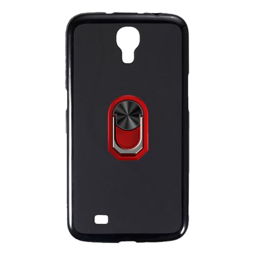 UOGNADGD Flexible Case + Ring Holder Compatible with Samsung Galaxy Mega 6.3 I9200 Phone Shockproof Cover & Magnetic Mecha Style Finger Grip Kickstand (Black+RedRing)