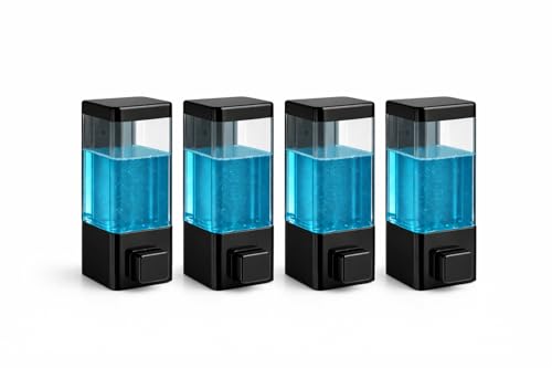 Image of Wall Mounted Liquid Soap Dispenser | Manual Handwash & Sanitizer Dispenser | Refillable Bathroom & Kitchen Soap Dispenser | Leak-Proof Push Button Design | Black | Pack of 4