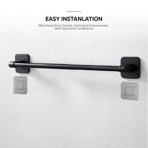 Image of Amazon Basics Self Adhesive 24 Inch Bathroom Towel Hanger for Wall - Space Aluminum Towel Rod | Self Adhesive No Drill Rustproof Modern Towel Bar Rack for Bathroom & Kitchen