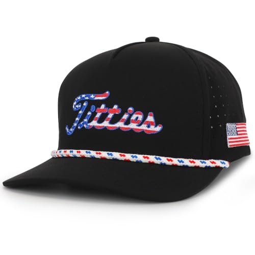 Image of Curves & Clubs Titties Golf Hat - Funny Golf Hat, Titties Hat - Funny American Hat - Men's Gifts (Cotton, White-Black)