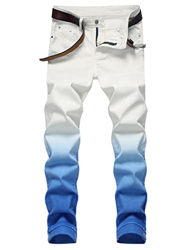 Ylingjun Mens Printed Patterned Stretch Skinny Biker Jeans