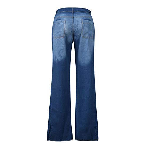 iYYVV Women Flare Jeans Button Waist Bell Bottom Wide Leg Denim Pants Long Trouser Blue - Thumbnail 2