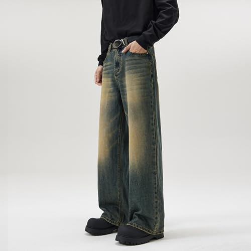Men's Classic Wide-Leg Baggy Jeans Vintage Relaxed Fit Long Denim Pants Elastic Waist Straight Leg Jean (3X-Large,Bluec1)2