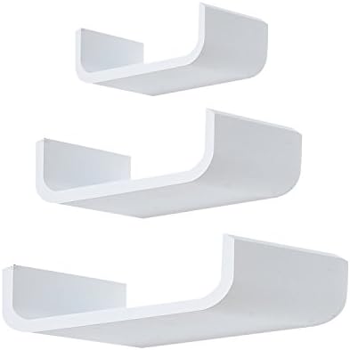 HOMCOM 3PC Different Sizes Wooden U Shaped Shelves Set Hanging CD DVD Storage Display Modern Wall Mount Floating Bookshelf