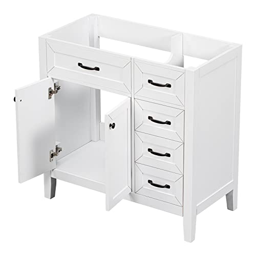 36 Inch Bathroom Vanity Without Top Sink, Bathroom Vanity Base Only, Modern Bathroom Storage Cabinet Two Doors And Drawers, Freestanding Bathroom Vanity, White #TOP2