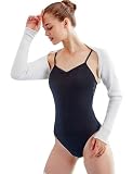 Daydance V-Neck White Women Bolero Shrug Cropped Dance Sweater for Ballet Leotards, Long Sleeve