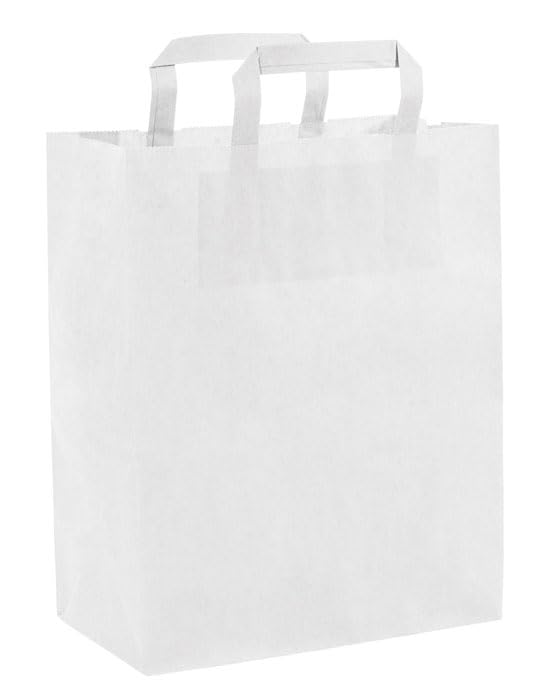 Bolsa de papel con asa blanca ultra resistente y base de gran fuelle